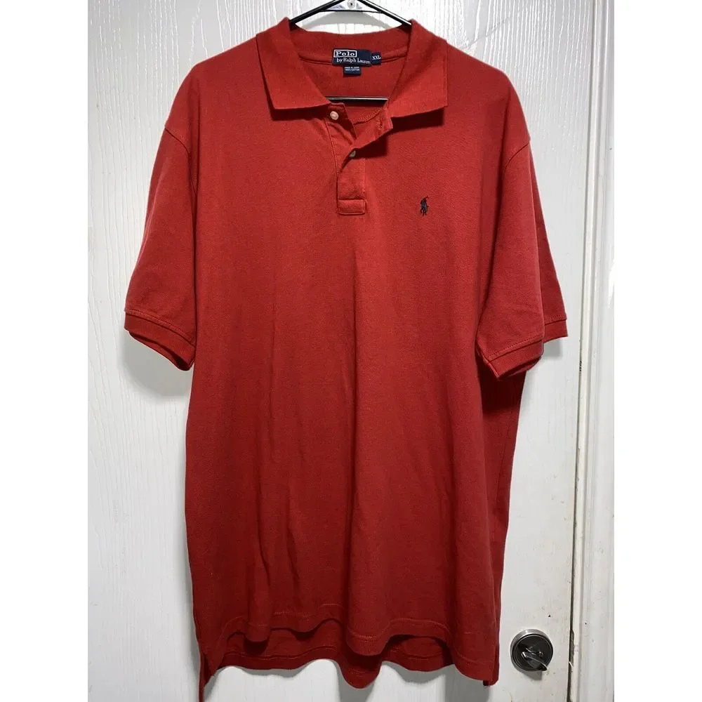 Ralph Lauren Red Blue Pony‎ Mens Short Sleeve Polo Shirt Size 2XL